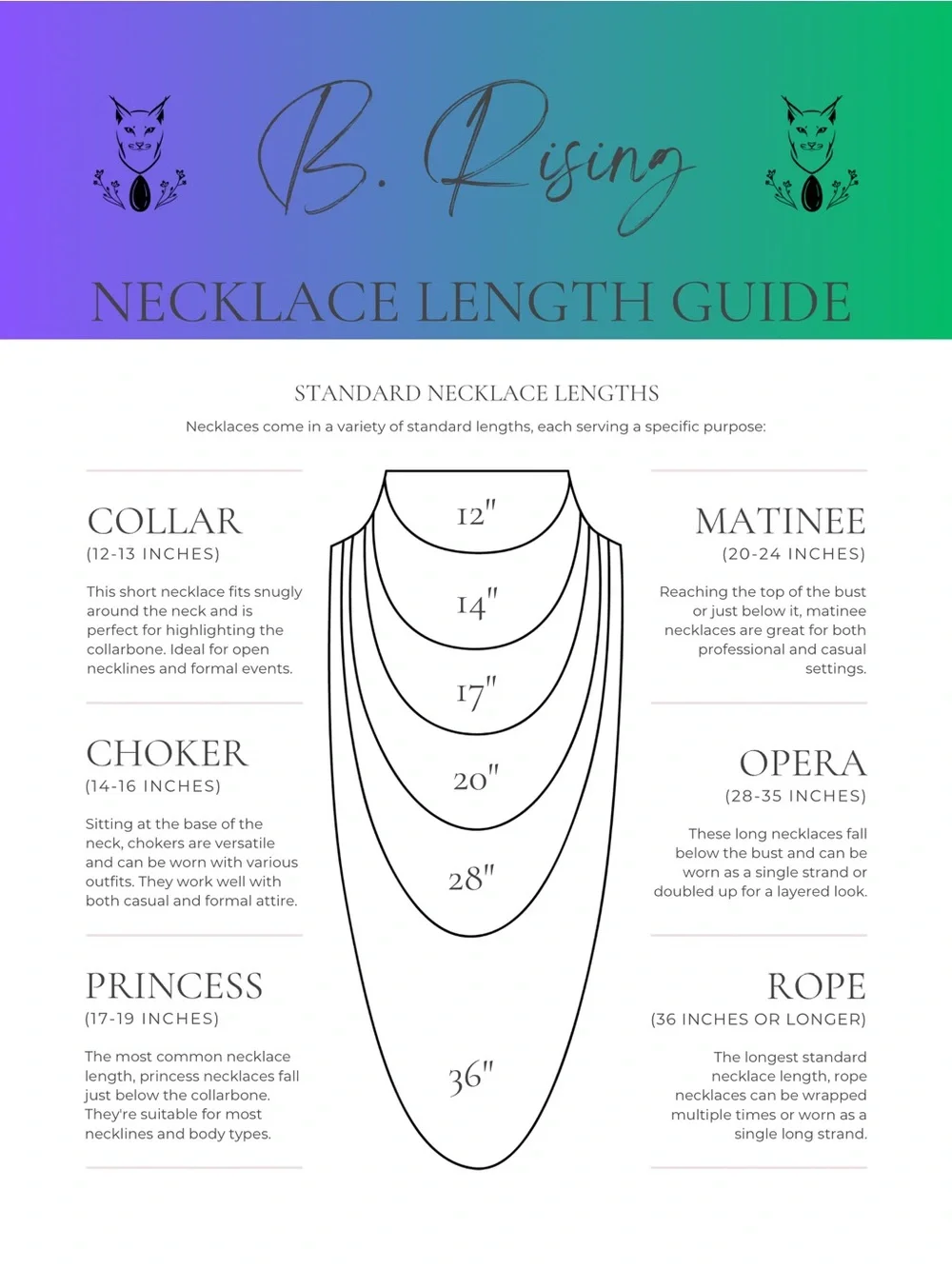 Necklace Length Guide - Teal and Purple - Picture 16 of 16